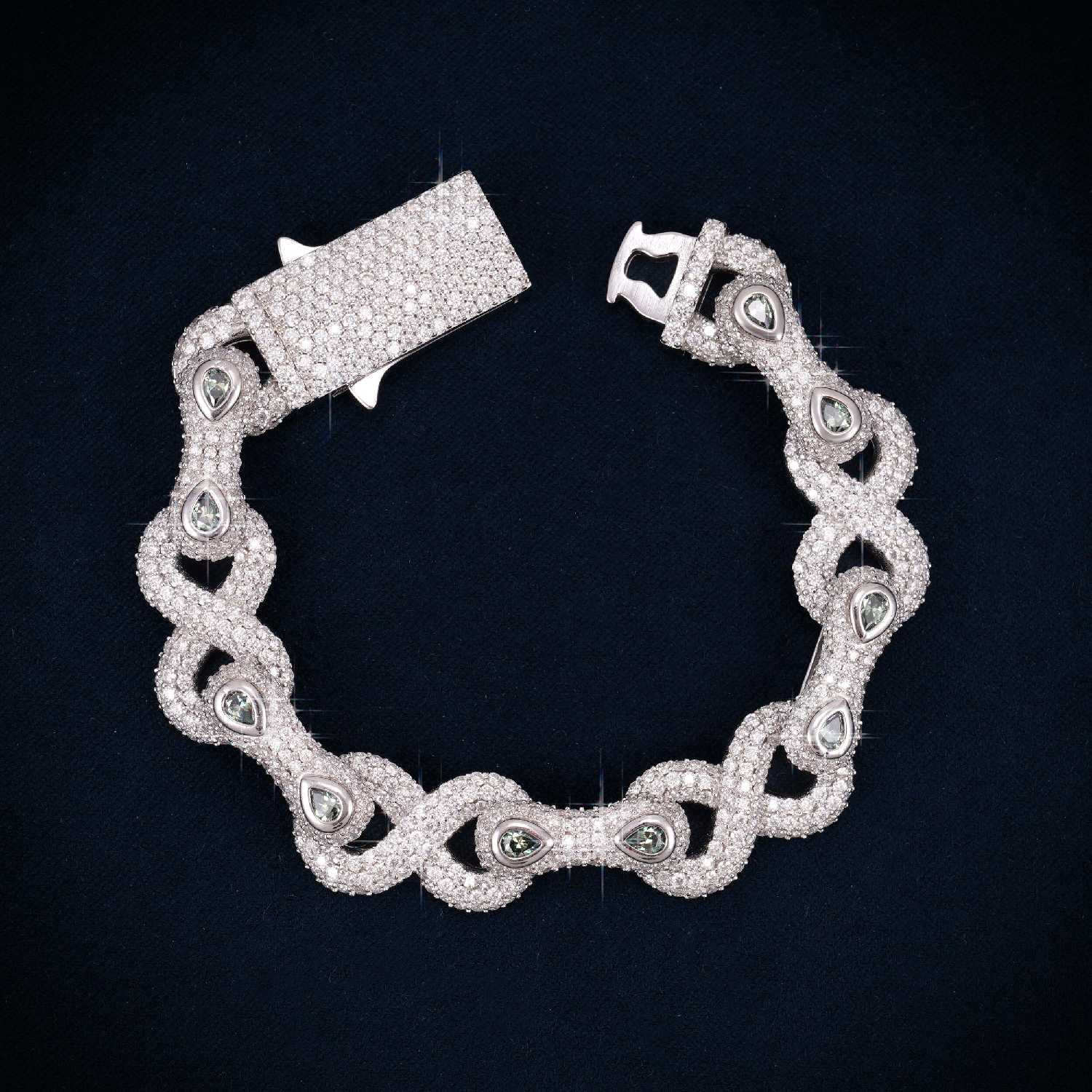 13MM Double-Halo Moissanite Infinity Link Bracelet 14K Gold、mySite、hinf8tx79