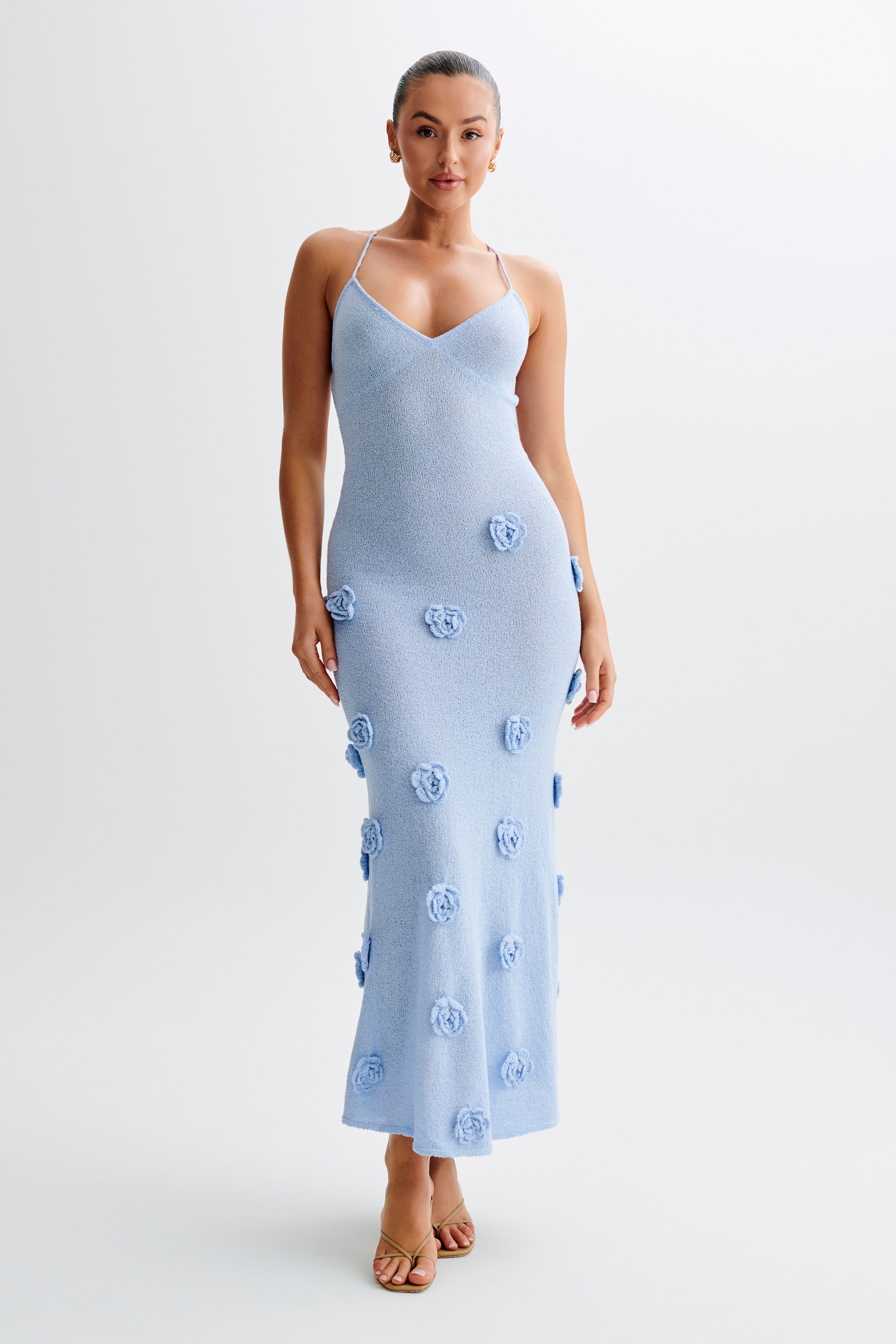 Suki Knit Maxi Dress With Flowers - Light Blue、mySite、solidvoid