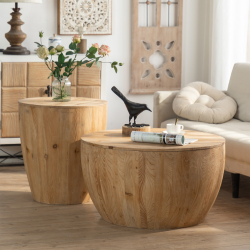31.50"Vintage Style Bucket Shaped Coffee Table for Office, Dining Room and Living Room(Same SKU:W757P170149)、、xpatfood