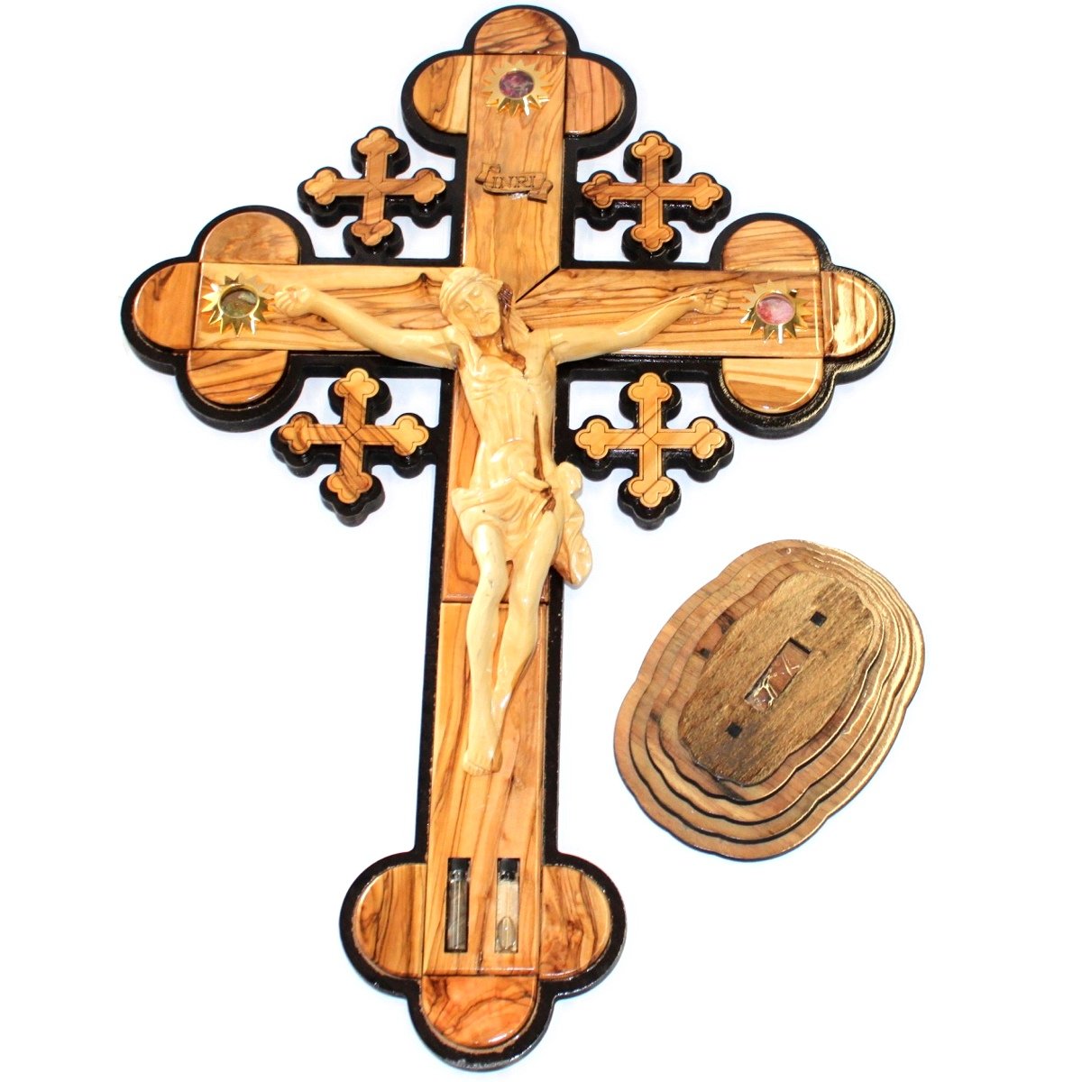  Layered olive wood Cross carved by Laser with Holy Land samples - standing or hanging (20 inches or 50 cm) Extra Large、mySite、elrpsem3k
