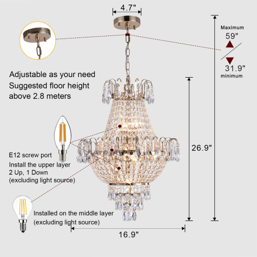 (Same as W1340P143189)Gold Crystal Chandeliers,Large Contemporary Luxury Ceiling Lighting for Living Room Dining Room Bedroom Hallway (Without Bulb)、、eastwooduniform