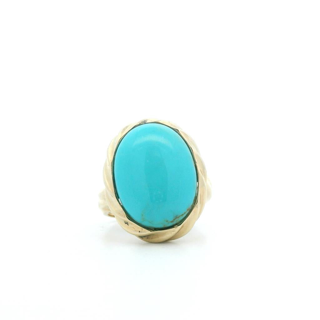 Estate 14K Yellow Gold CabachonTurquoise Solitaire Ring、mySite、botmansion