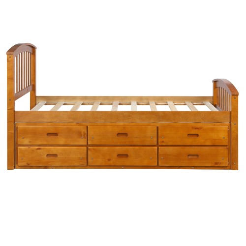 Orisfur. Twin Size Platform Storage Bed Solid Wood Bed with 6 Drawers、、casual