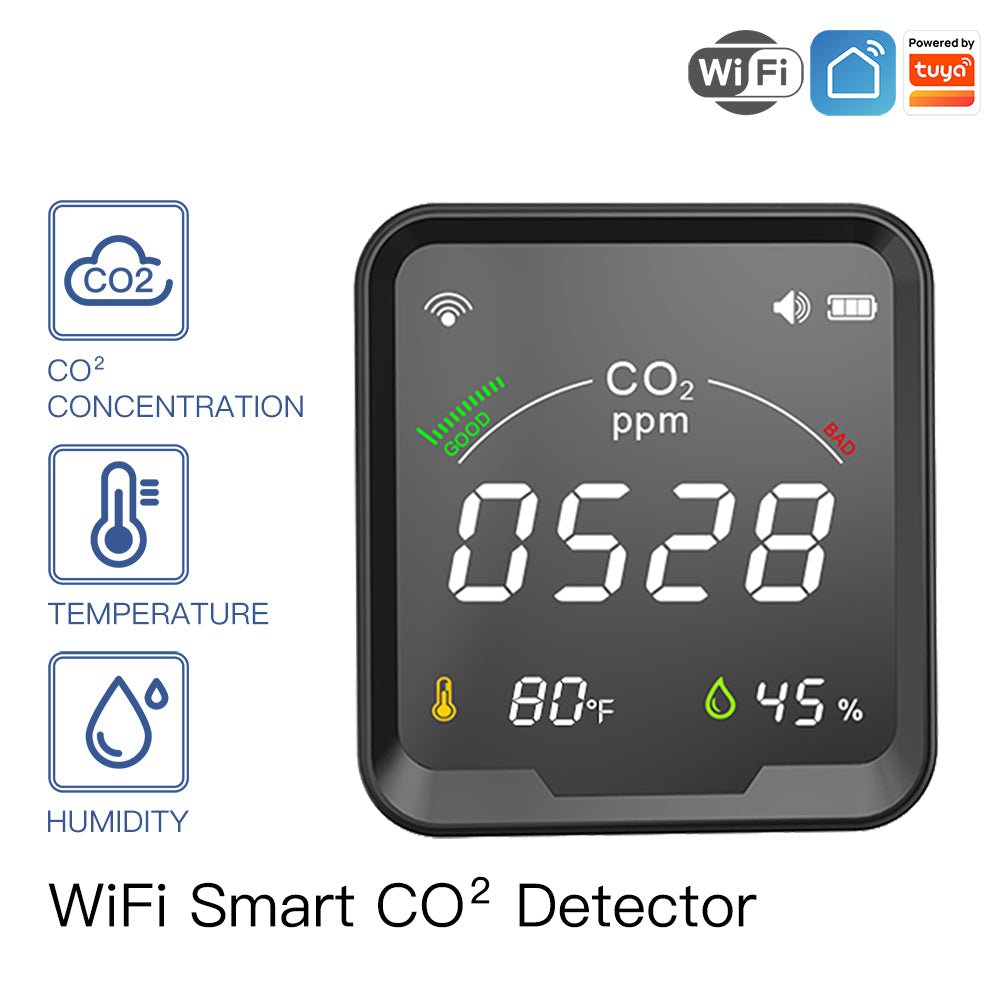 WiFi Smart 3 In 1 Carbon Dioxide Air Quality Monitor Detector Temperature and Humidity Sensor、mySite、fannypackpong