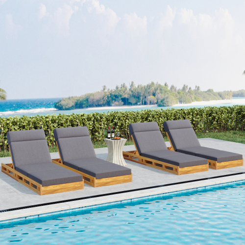 LOUNGE CHAISE SET, ACACIA WOOD WITH WATER-RESISTANT LOUNGE CUSHIONS (CREAM & 4 INCH THICK) - MATCHING DARK GREY VERSION AVAILABLE、、eastwooduniform