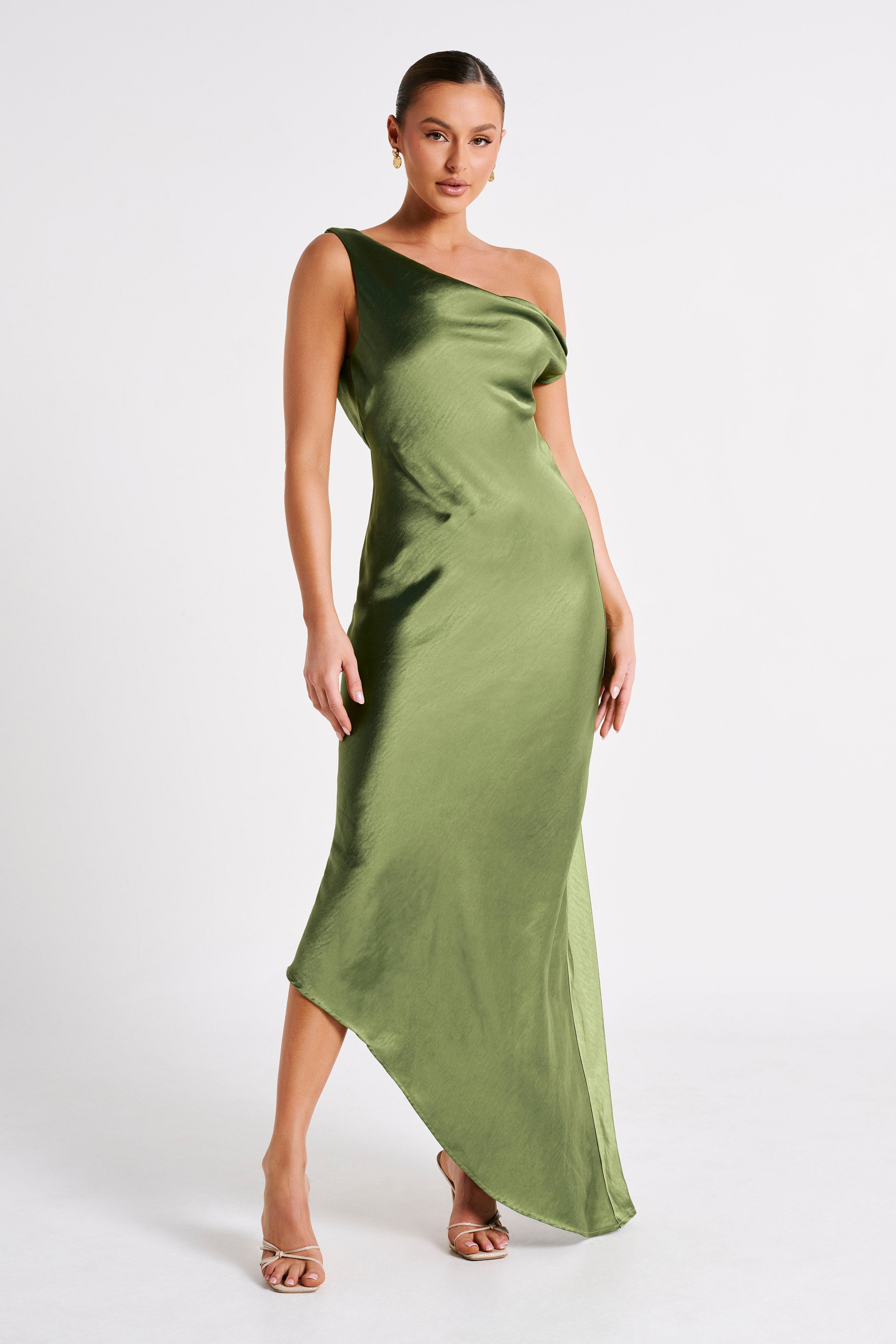 Yvette Slip Maxi Dress With Asymmetrical Hem - Emerald、mySite、solidvoid
