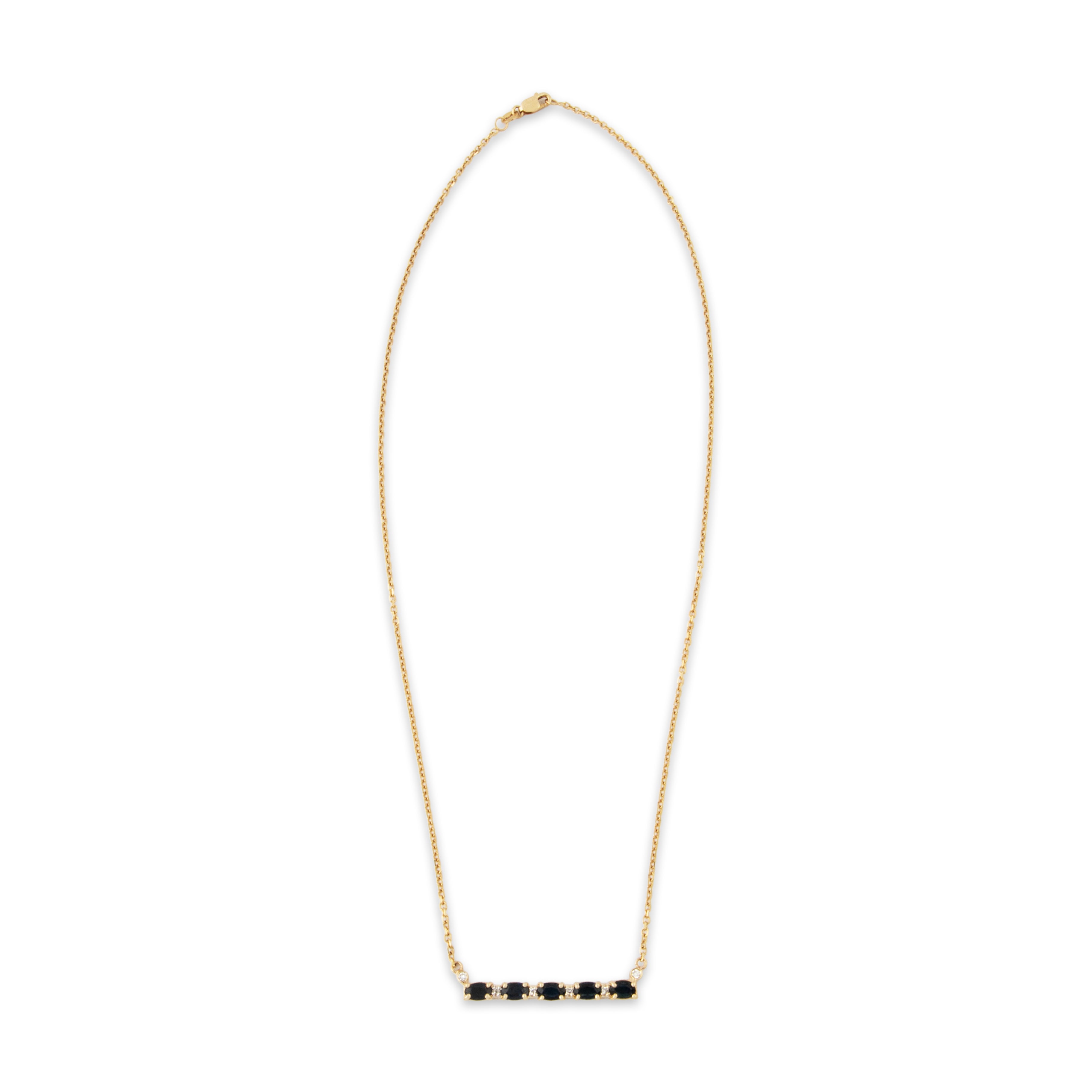 Vintage 14k Yellow Gold 1.3cttw Blue Sapphire Diamond Bar Necklace 17.5、mySite、hinf8tx79