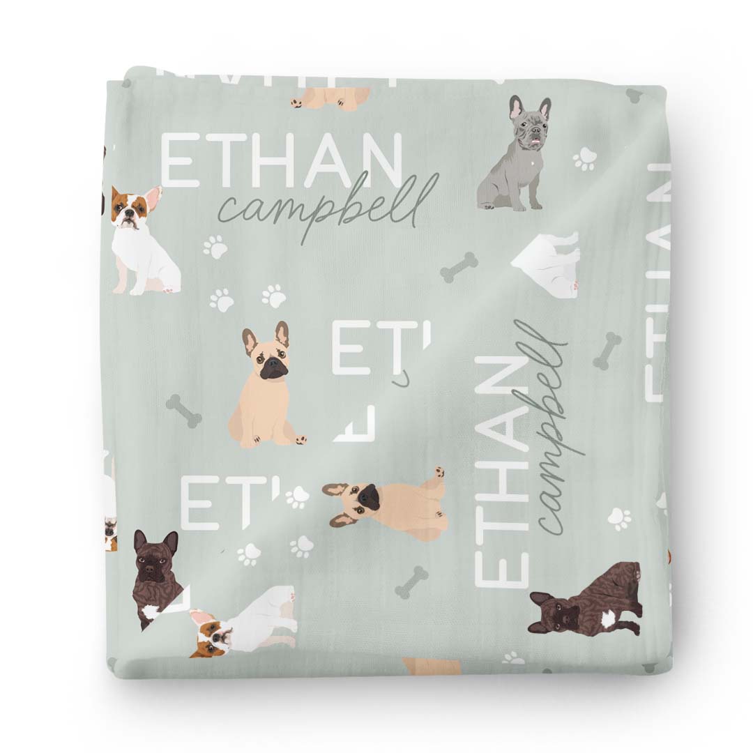  Personalized Baby Name Swaddle Blanket | French Bulldog、mySite、layawaytickets