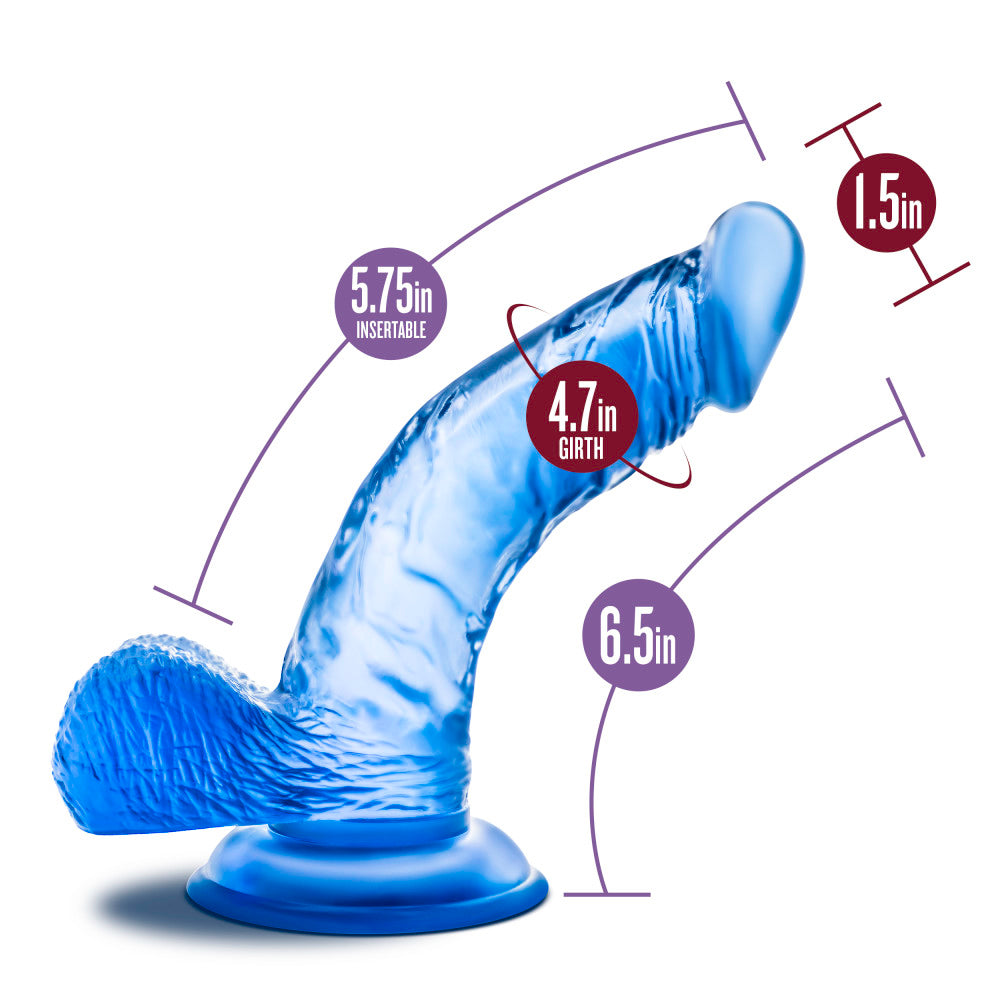 B Yours By Blush® | Sweet N' Hard 8 Realistic Curved G-Spot Blue 6.5-Inch Long Dildo With Balls & Suction Cup Base、mySite、bottomscart