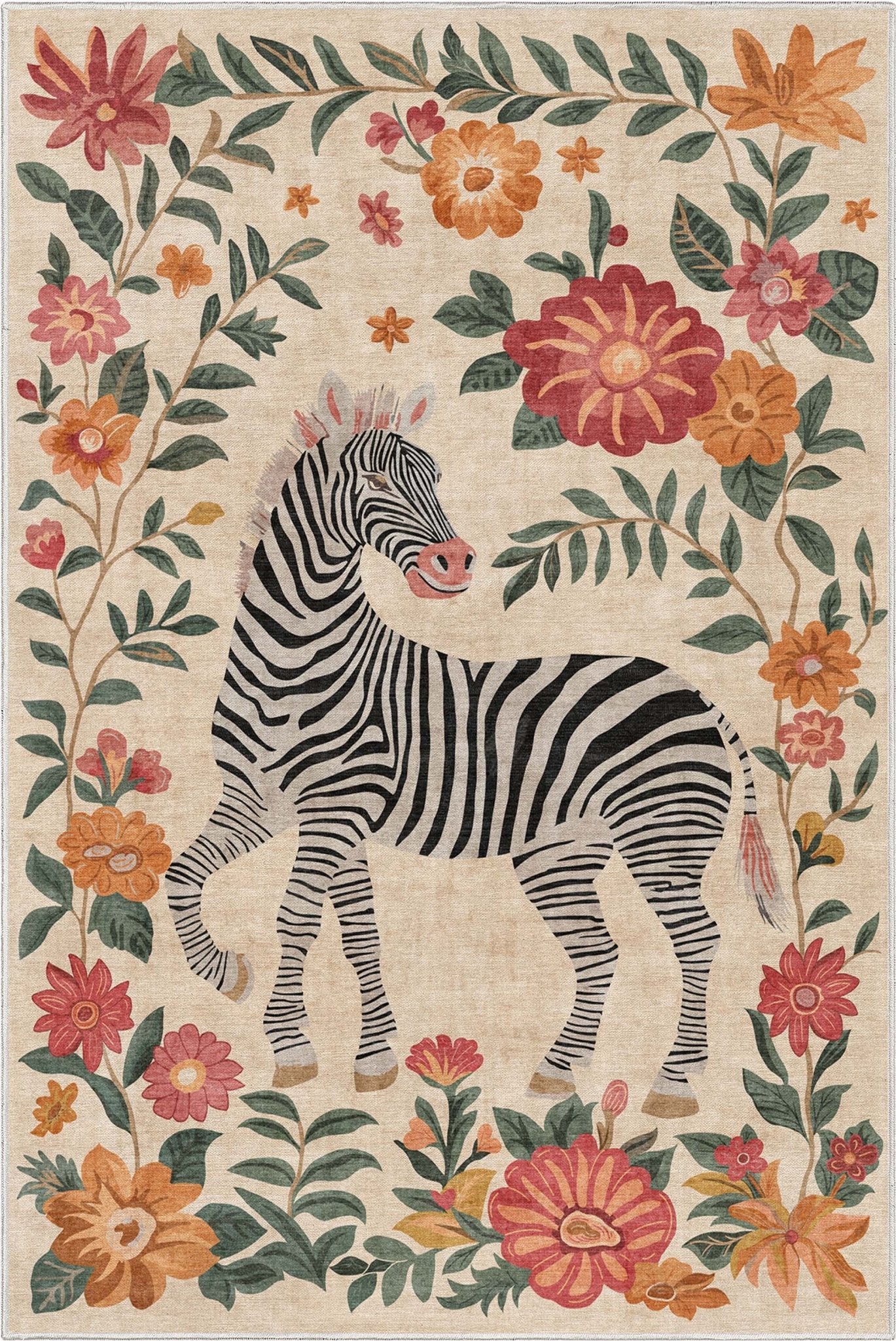 Zebra Floral Rug for Living Room, Dining Room, Bedroom and Kitchen、mySite、gigharbornorthrealestate