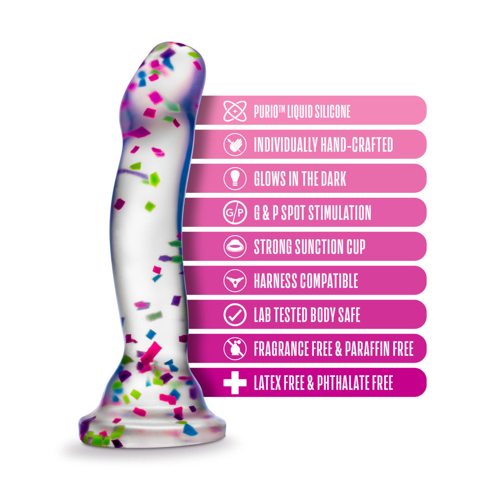 Neo Elite By Blush® | Hanky-Panky 7.5 Inch Purio™ Silicone Glow In The Dark Dildo - Clear Dildo With Fun Confetti、mySite、bottomscart