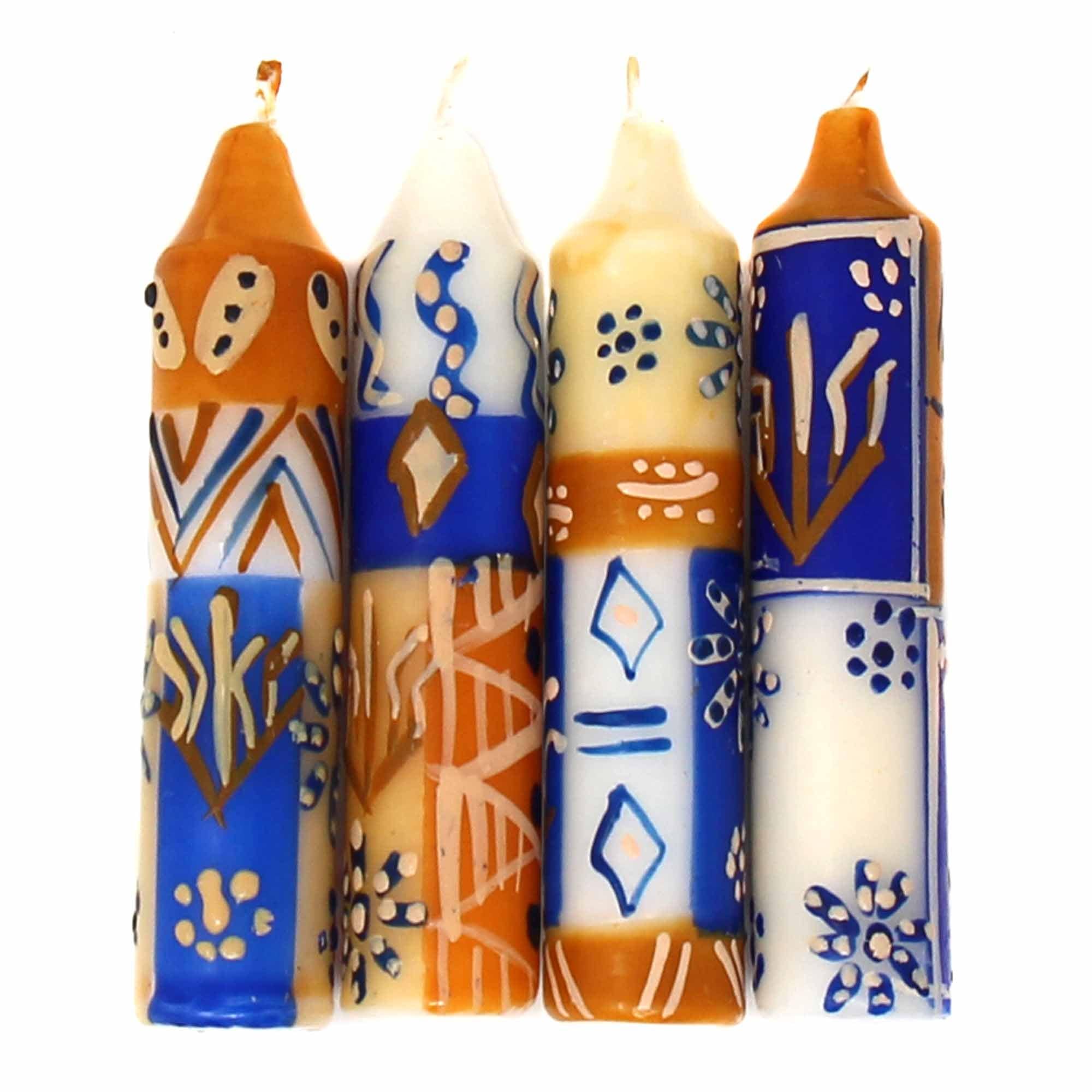 African Handmade Candles Blue Orange- Gift box of 2, 3 or 4 Short - Durra Design - Nobunto *、mySite、g9winljtr