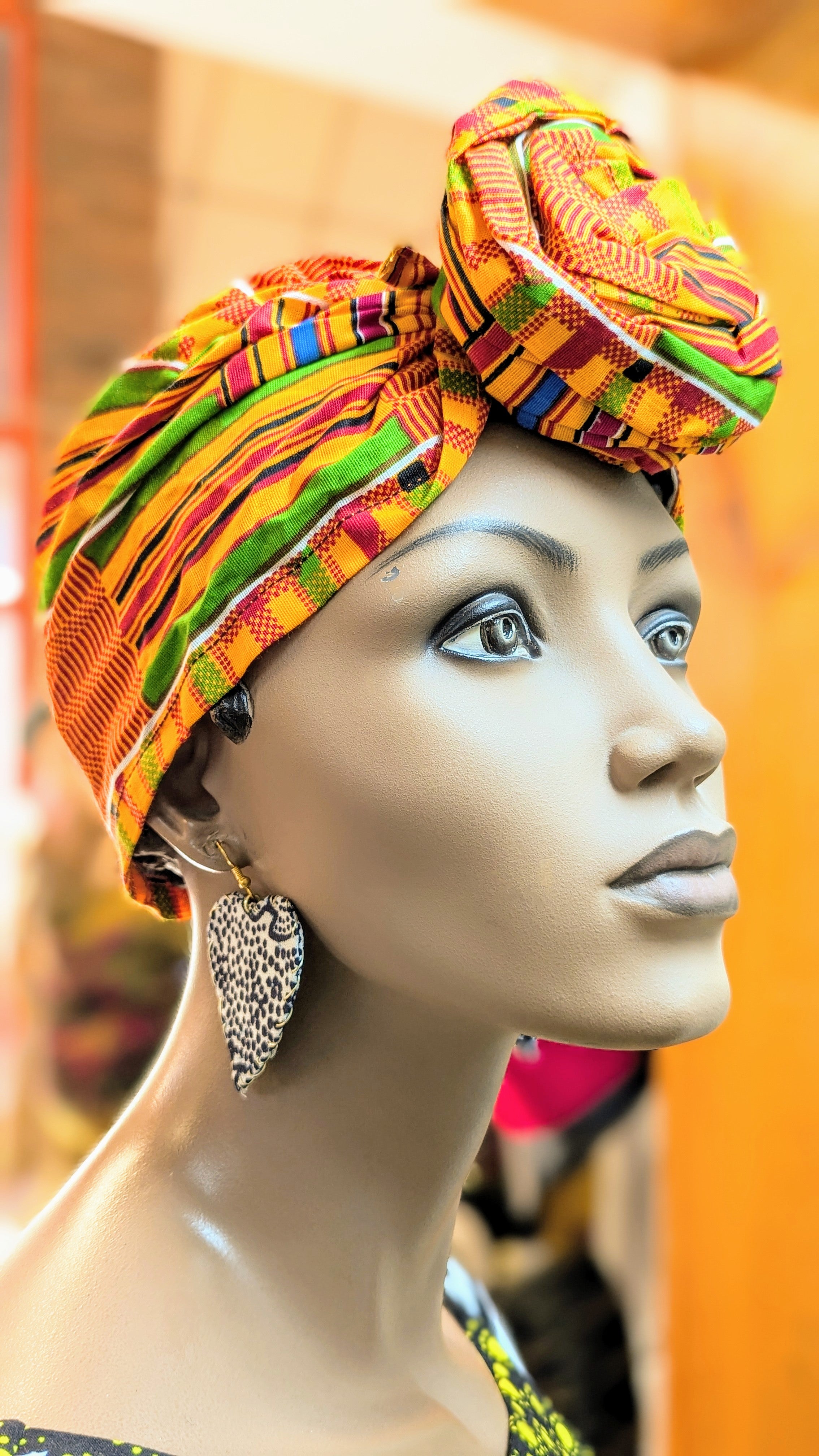 Dupsie's Chidiya Kente African Print Cotton Pre-tied Head Wrap Hat DP3227PT11、mySite、solidvoid