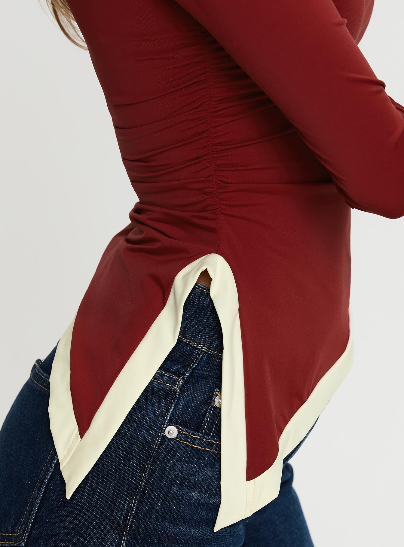 Fake Smile Long Sleeve Top Burgundy / Cream、mySite、solidvoid