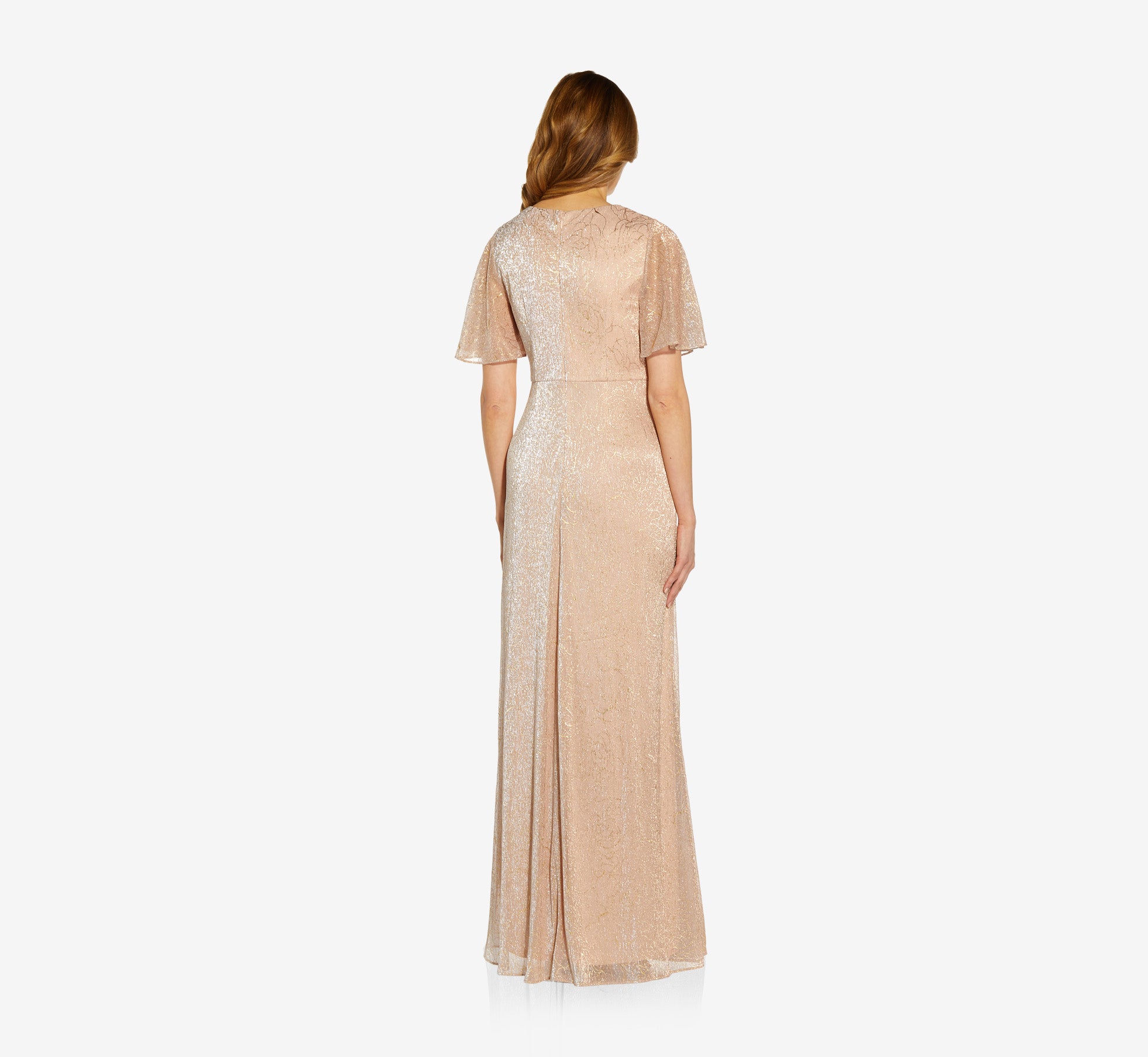 Metallic Mesh Draped Gown In Rose Gold、mySite、solidvoid