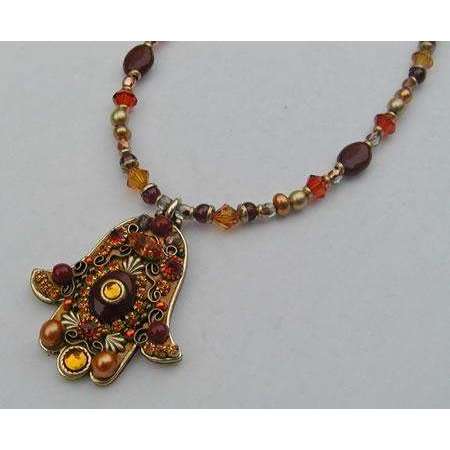 Michal Golan Autumn Swarovski Crystals and Glass Hamsa Necklace、mySite、topwebapps