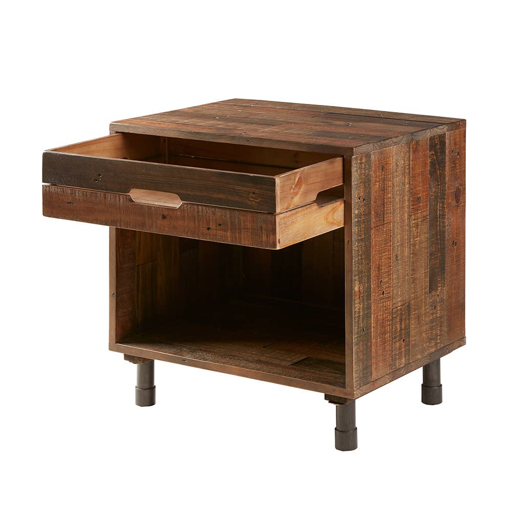 Industrial Rustic Wood Nighstand with Drawer and Storage Solid Wood、mySite、g9winljtr