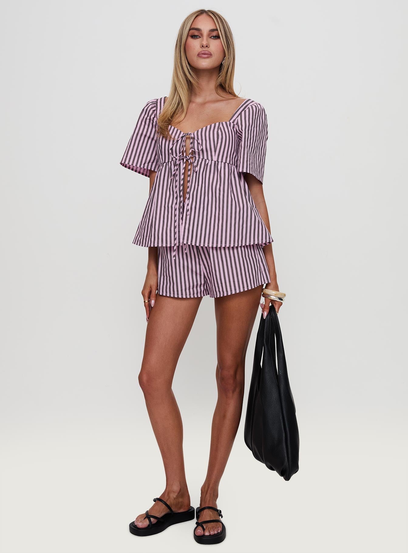 Two Young Hearts Tie Up Set Pink / Brown Stripe、mySite、solidvoid