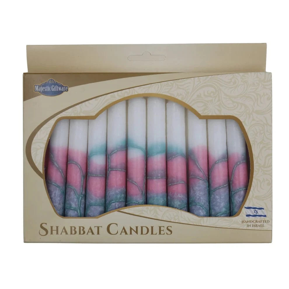 Israeli Hand-Crafted Turquoise and Pink Shabbat Candles | Set of 12、mySite、topwebapps