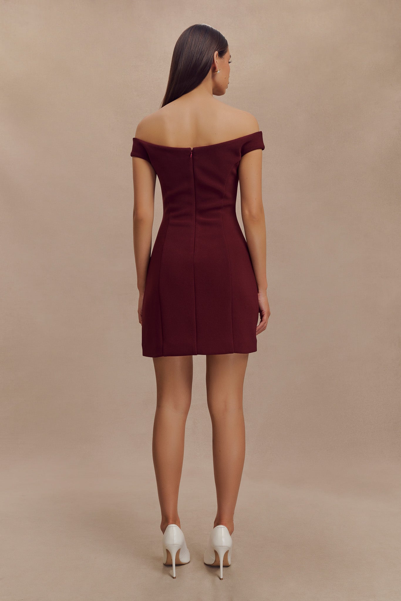 Cassidy Crepe Off Shoulder Mini Dress - Merlot、mySite、solidvoid