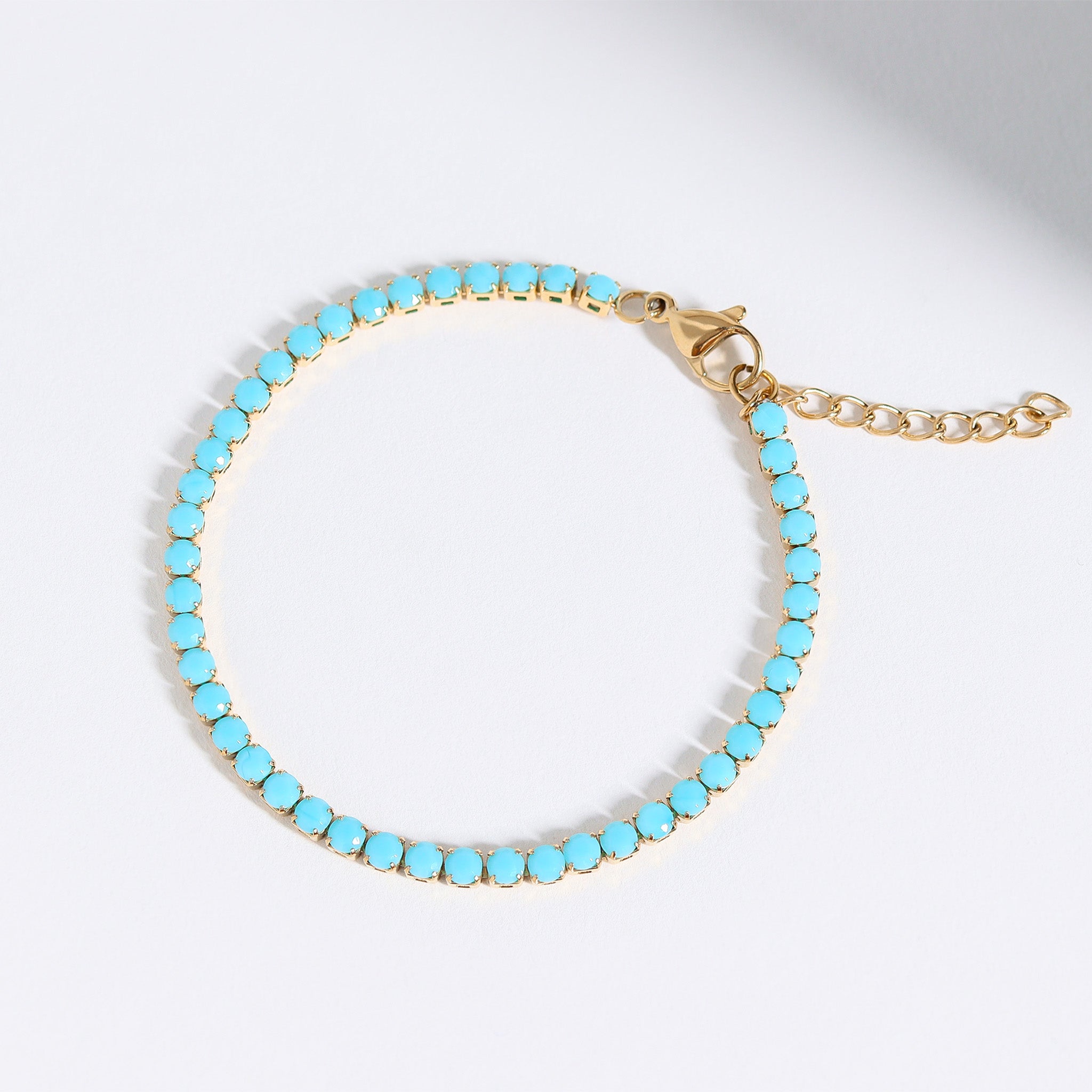 18K Gold PVD Stainless Steel Turquoise Rhinestone Tennis Chain Bracelet / TBR0006、mySite、dreamappss