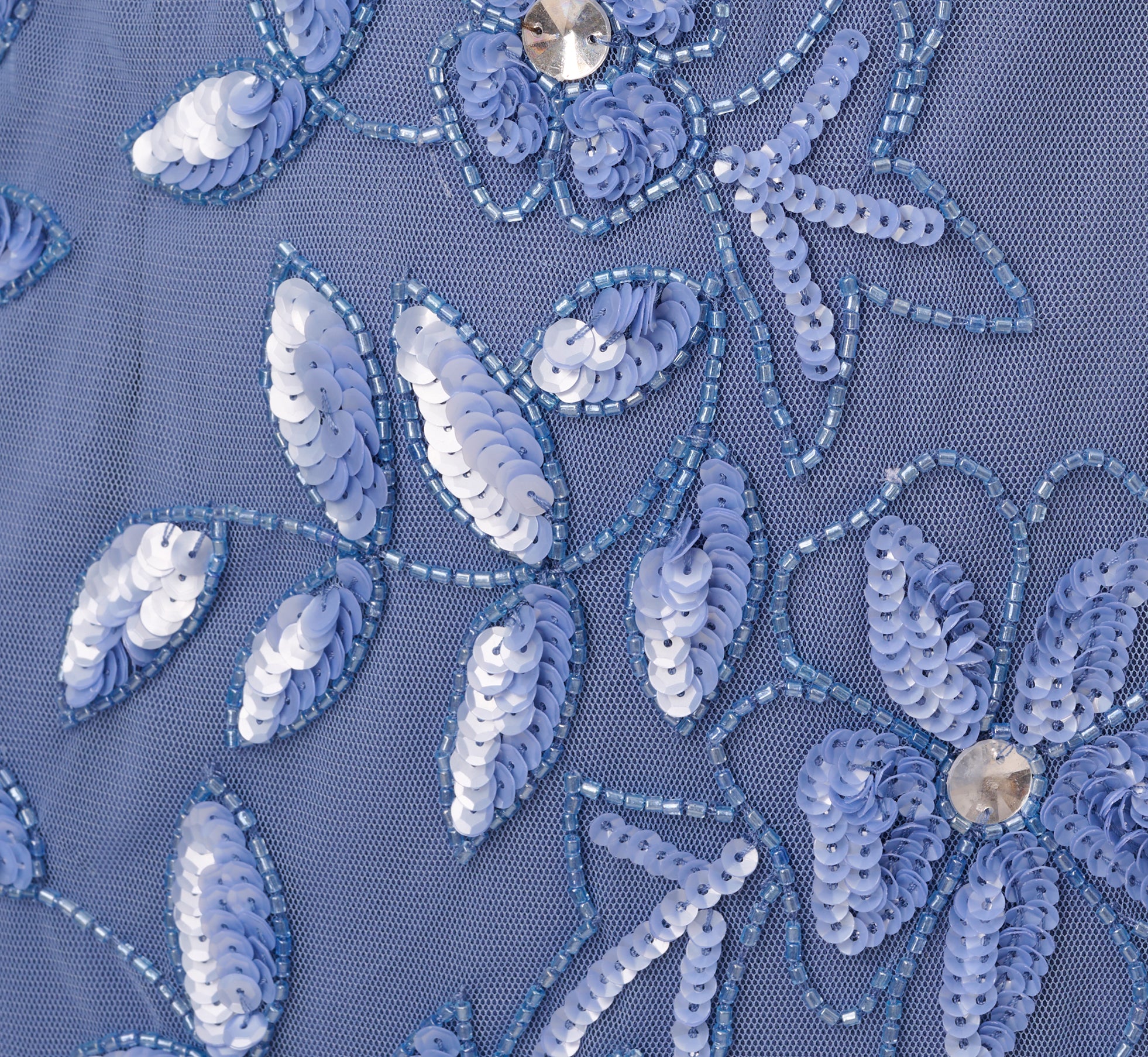 Hand Beaded Short Sleeve Floral Godet Gown In French Blue、mySite、solidvoid