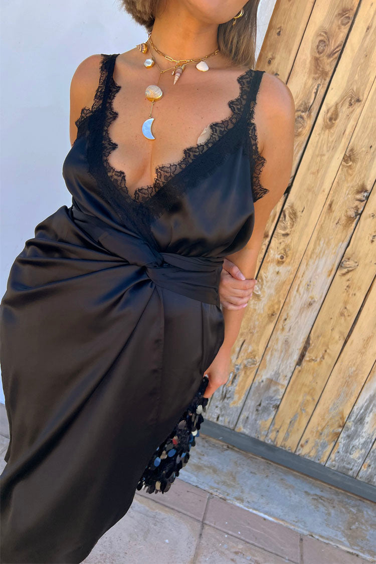 Black Meela Lace Trim Dress、mySite、solidvoid