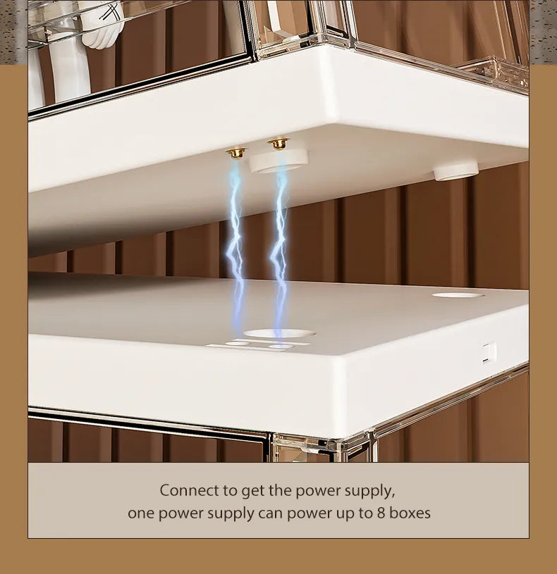 Connect multiple mini figure display boxes with one power supply, supporting up to eight boxes.