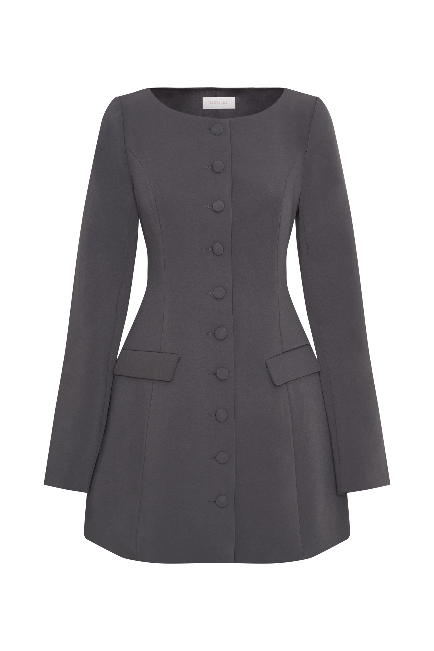 Jolie Boat Neck Suiting Mini Dress - Charcoal Grey、mySite、solidvoid