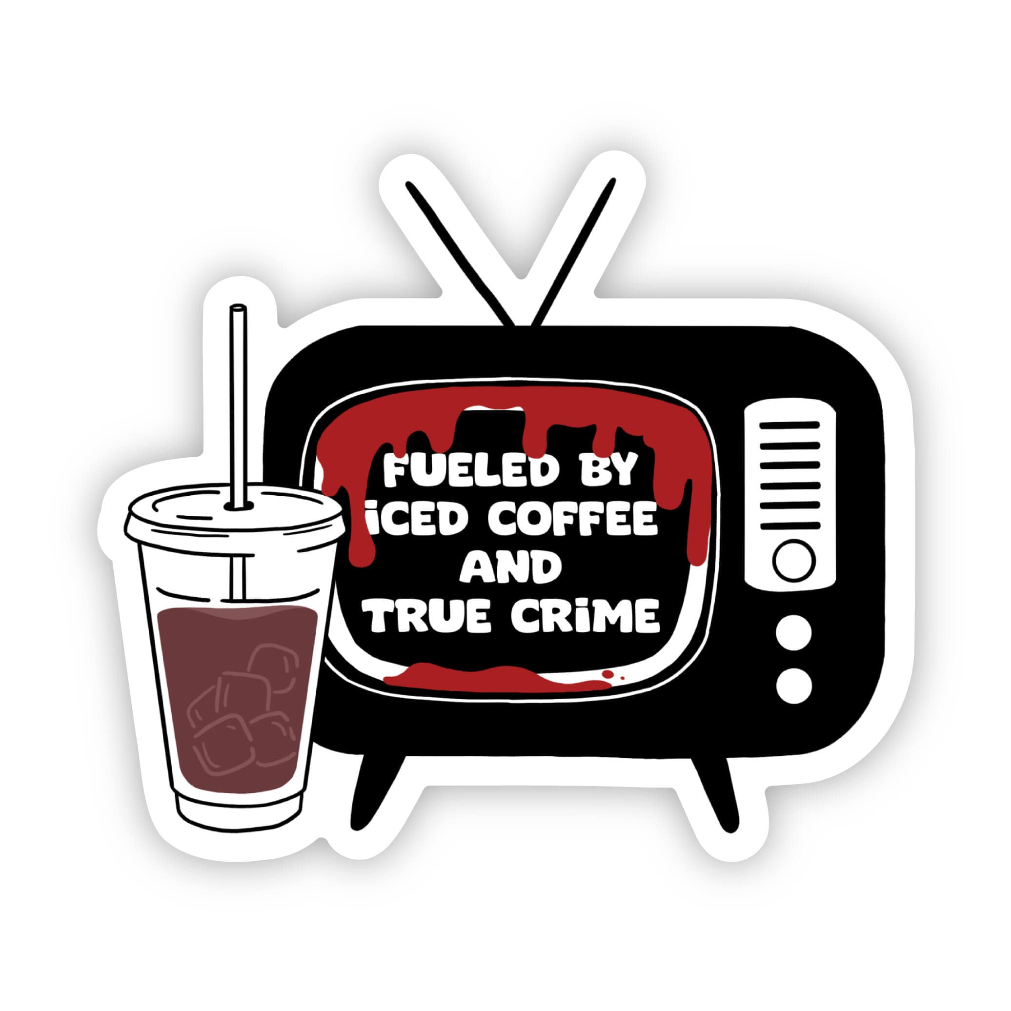  Fueled by iced coffee and true crime sticker、mySite、ghnorth