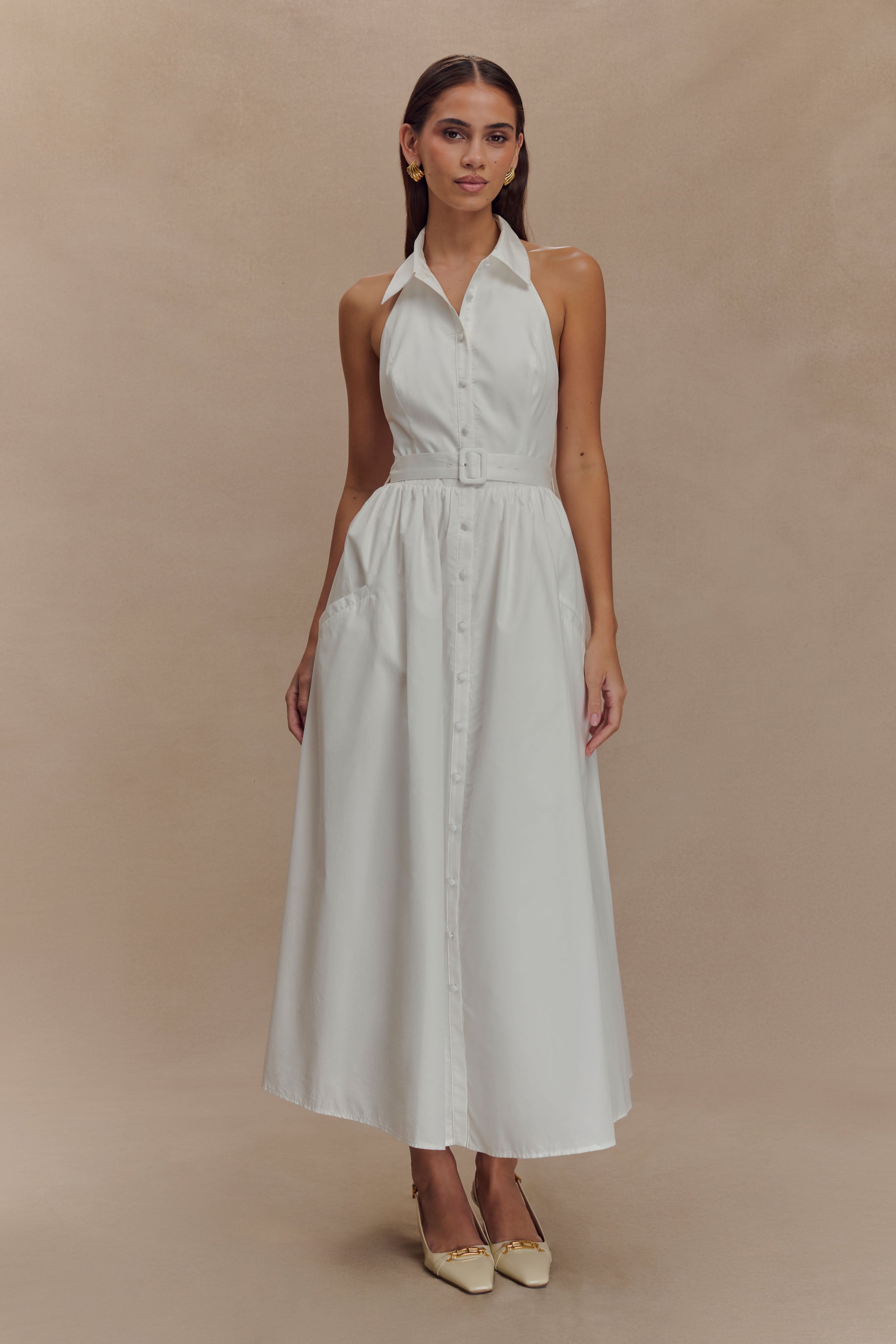 Cindy Collared Midi Dress - White、mySite、solidvoid