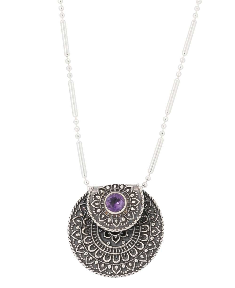 Inspirational Sterling Silver Mandala Necklace with Amethyst、mySite、topwebapps