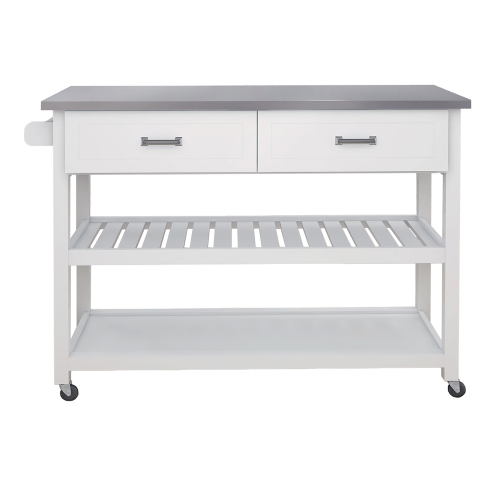 Stainless Steel Table Top White Kicthen Cart With Two Drawers、、casual