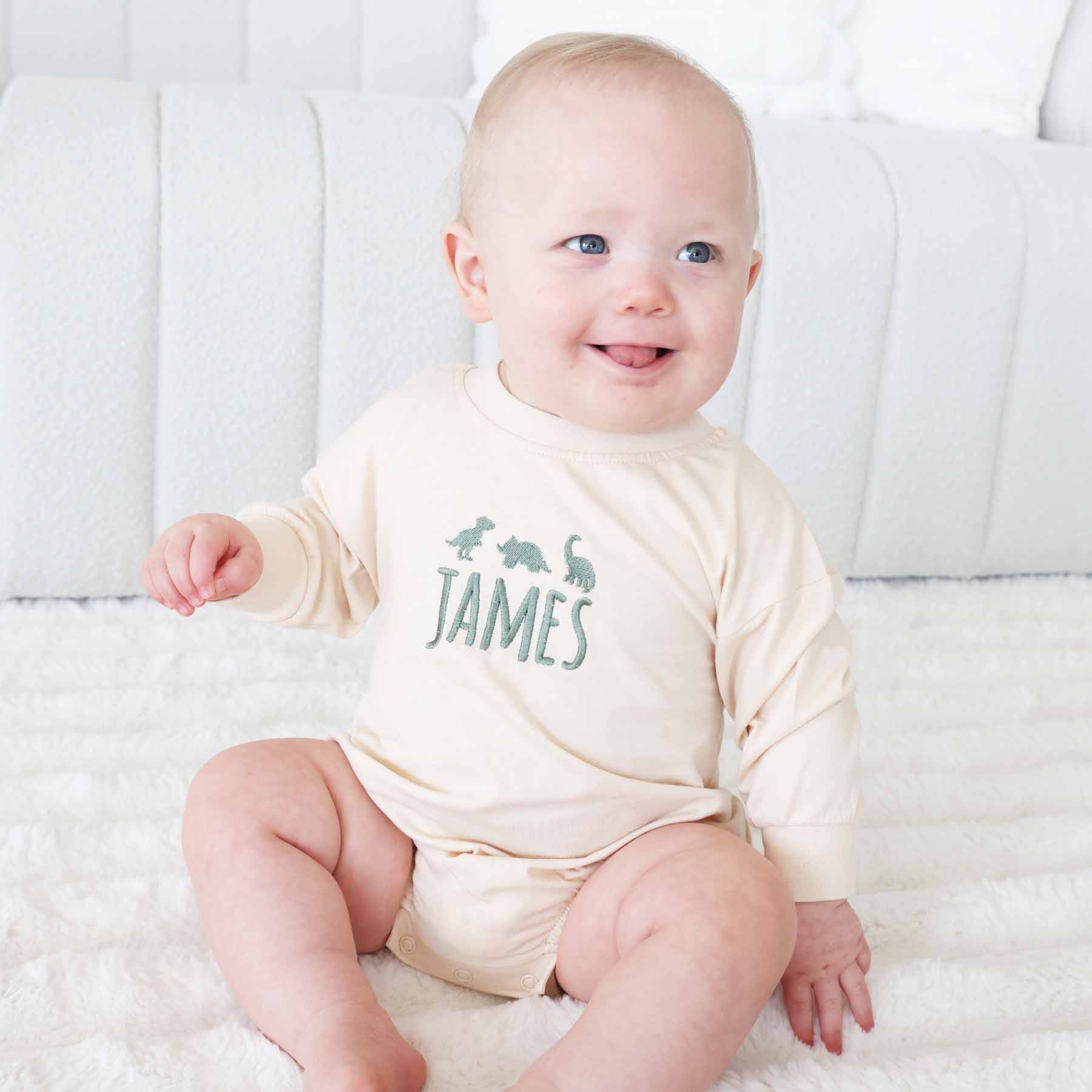  Personalized Dinosaur Long Sleeve Bubble Romper | Natural、mySite、layawaytickets