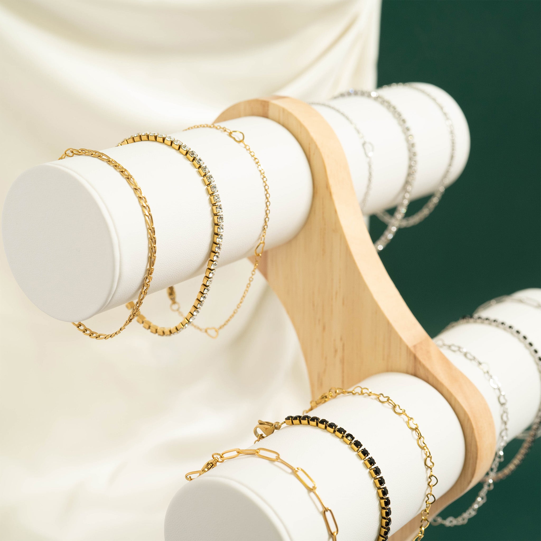 18K Gold PVD Stainless Steel Jet Rhinestone Tennis Chain Bracelet / TBR0004、mySite、dreamappss