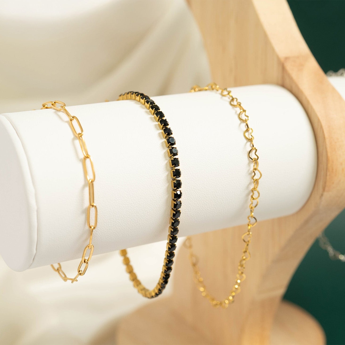 18K Gold PVD Stainless Steel Jet Rhinestone Tennis Chain Bracelet / TBR0004、mySite、dreamappss