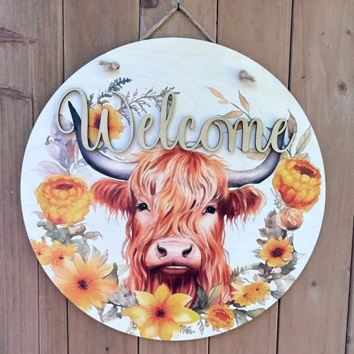 Highland Cow Welcome Sign Door Hangers Two Designs、mySite、g9winljtr