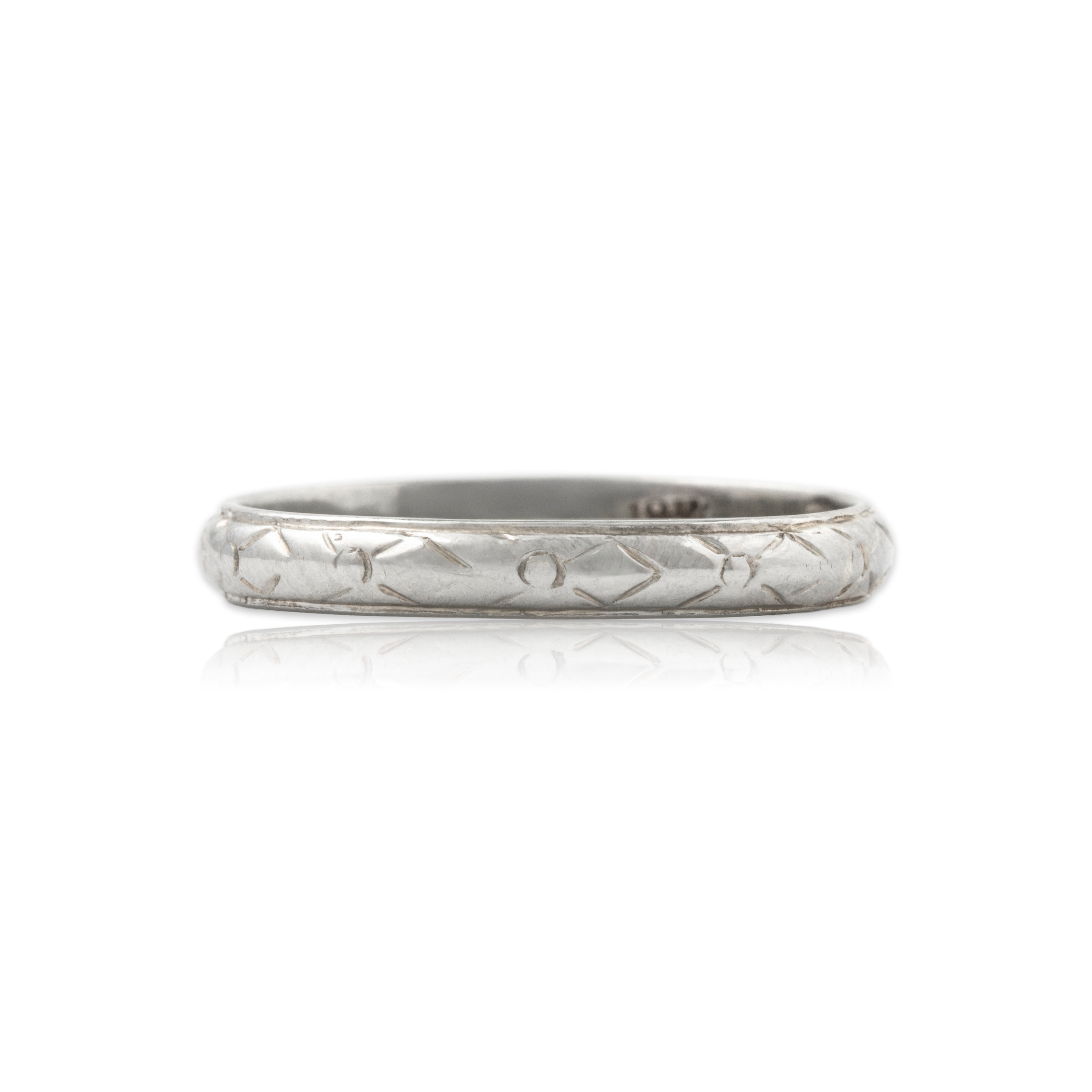 Antique Art Deco 18k White Gold Engraved Details Band Ring 6.25、mySite、hinf8tx79