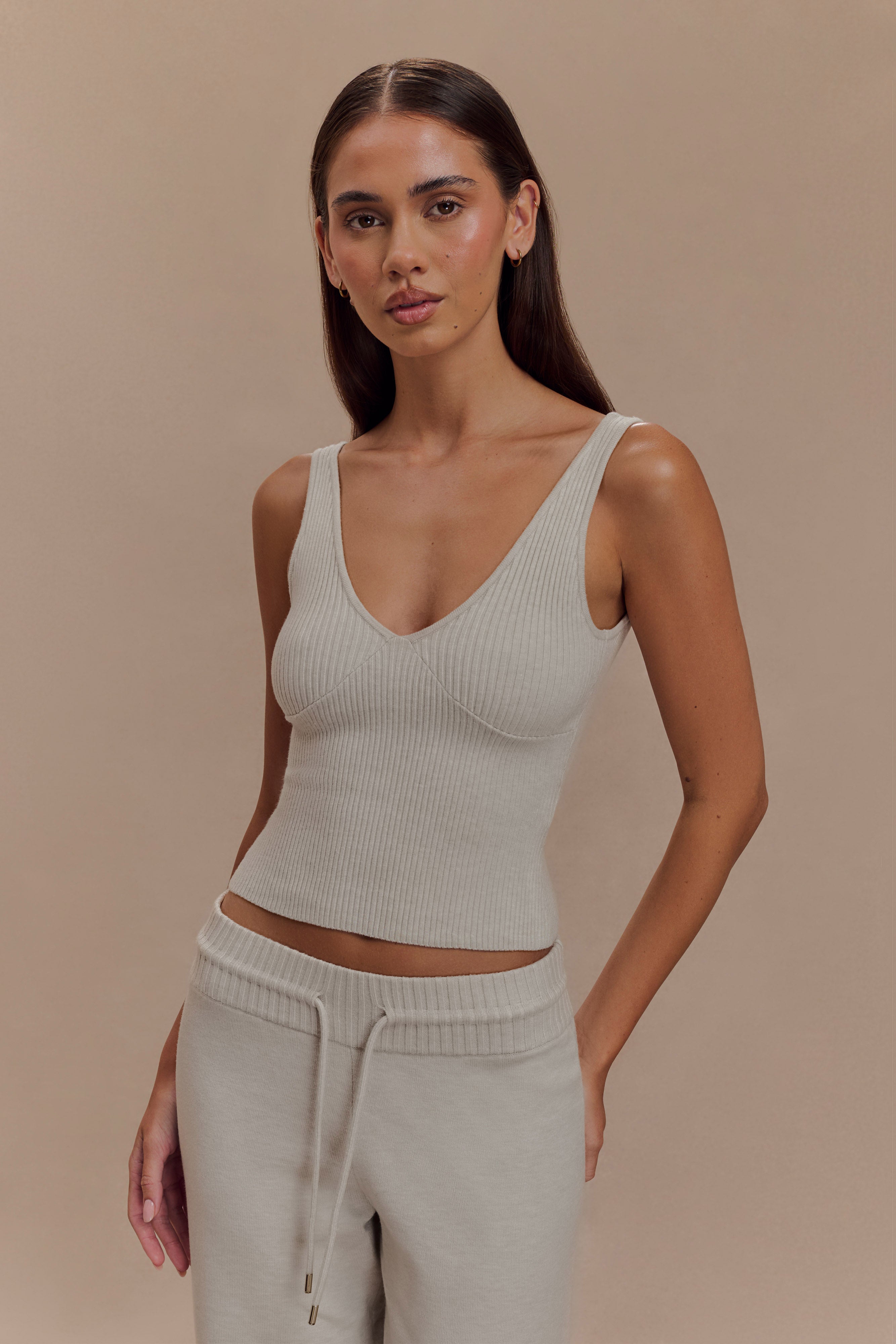 Natalya Ribbed Knit Cami Top - Heather Grey Marle、mySite、solidvoid