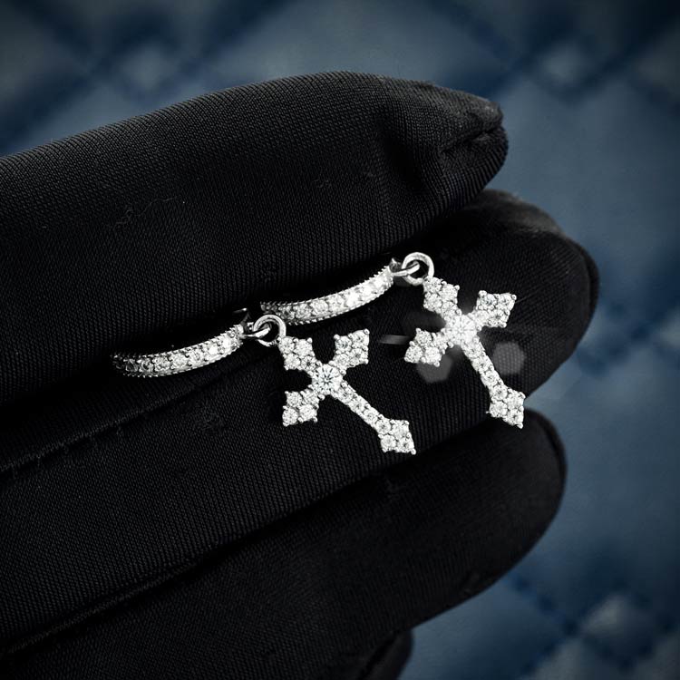 32MM Moissanite Cross Hoop Earrings 14K Gold、mySite、hinf8tx79