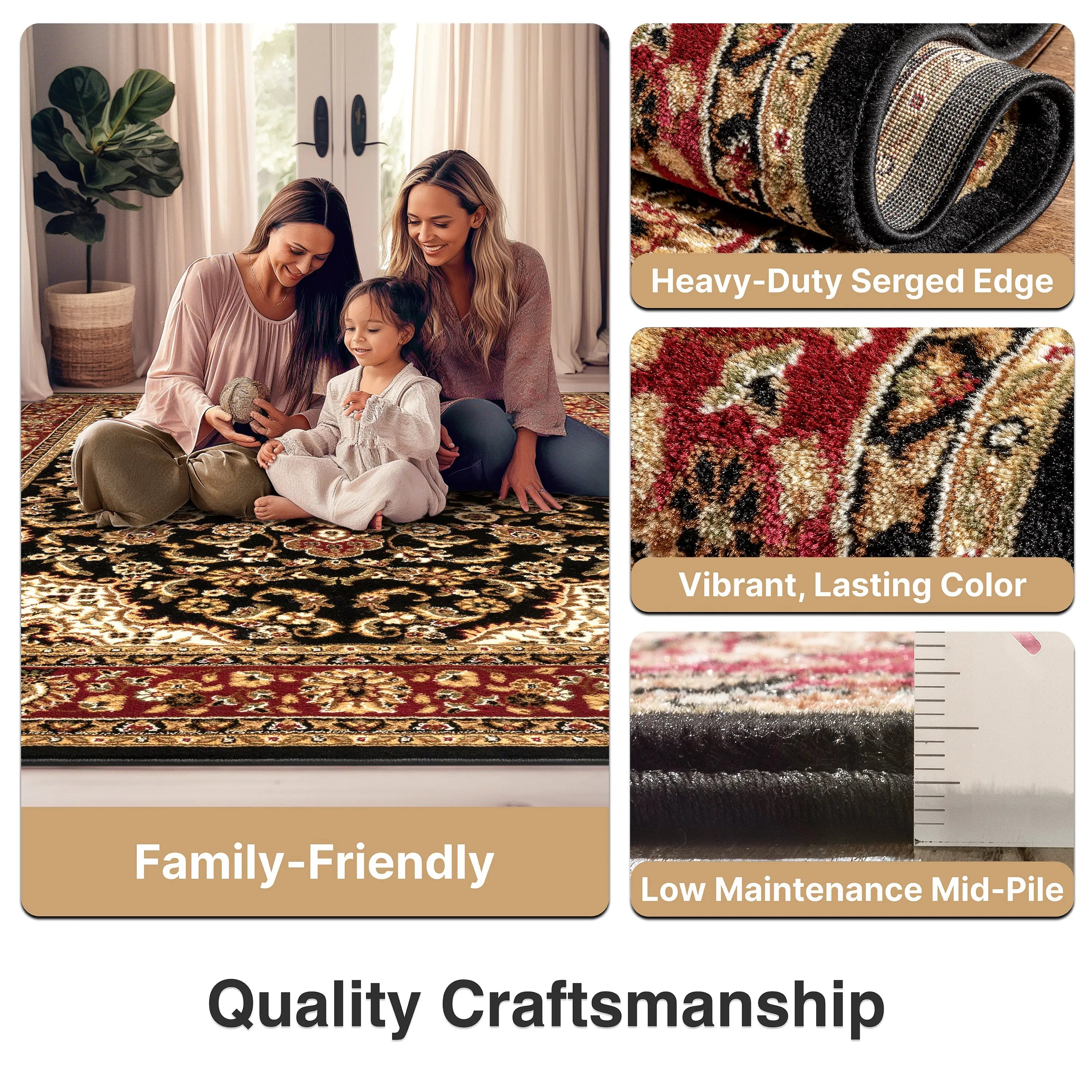 Medallion Kashan Black Traditional Rug、mySite、gigharbornorthrealestate