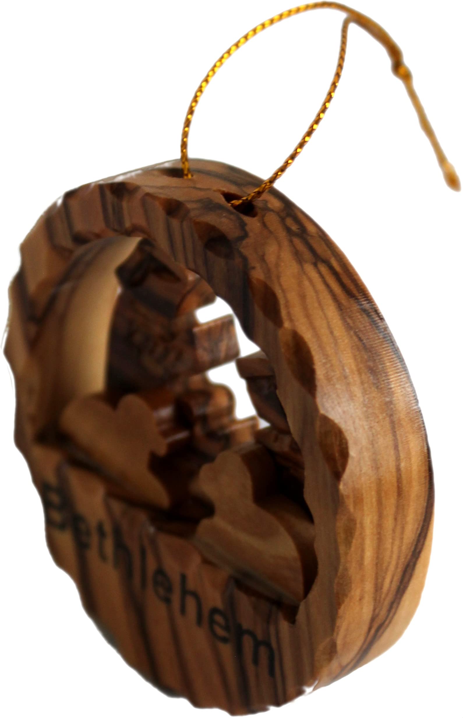  Holy Land Market Hand Carved Thick Olive Wood Tree Ornament Gift - with Certificate and Gold String ( 2.5 Inches in Diameter )、mySite、elrpsem3k