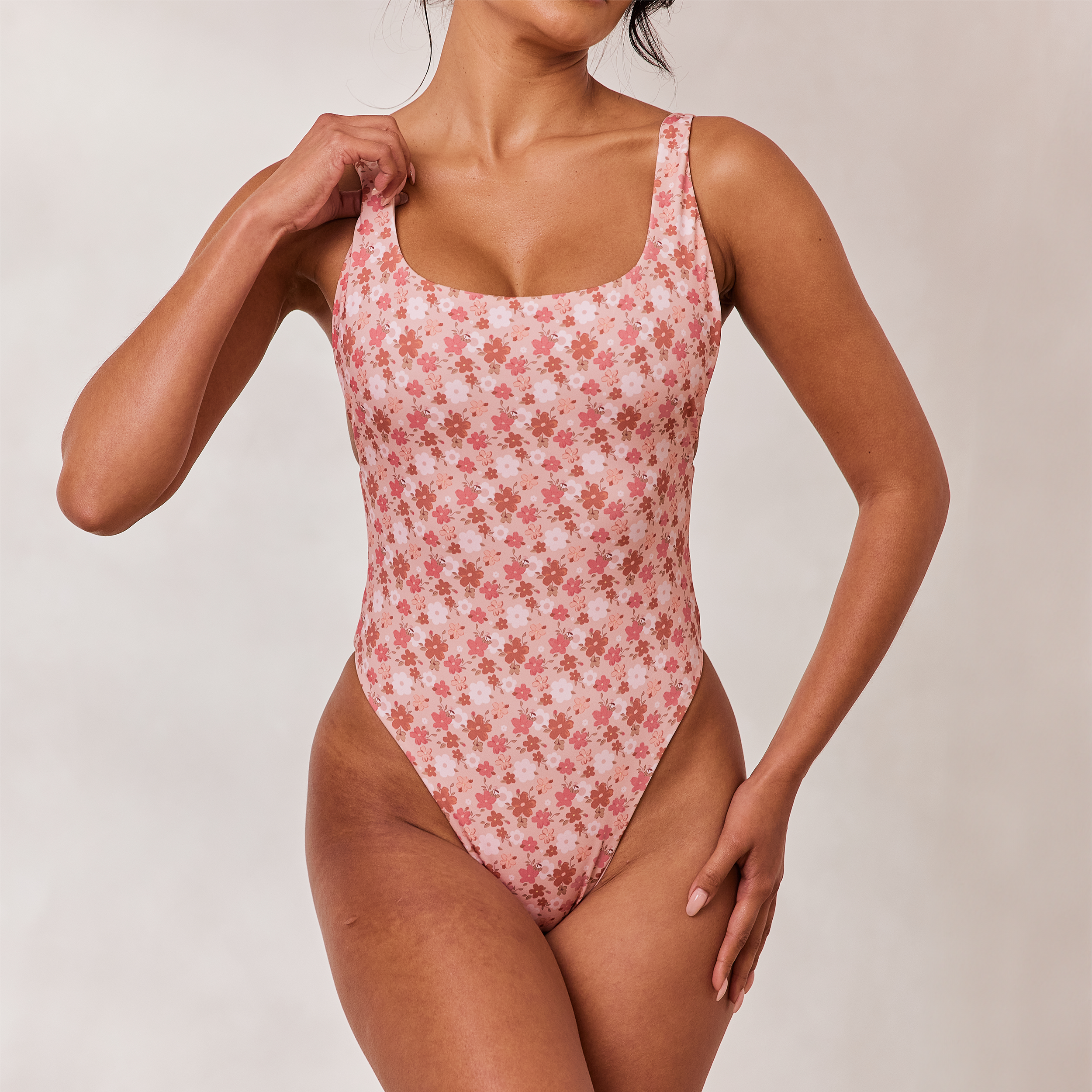 Reversible High Leg Swimsuit - Pink/Floral、mySite、bengalsvssteelers