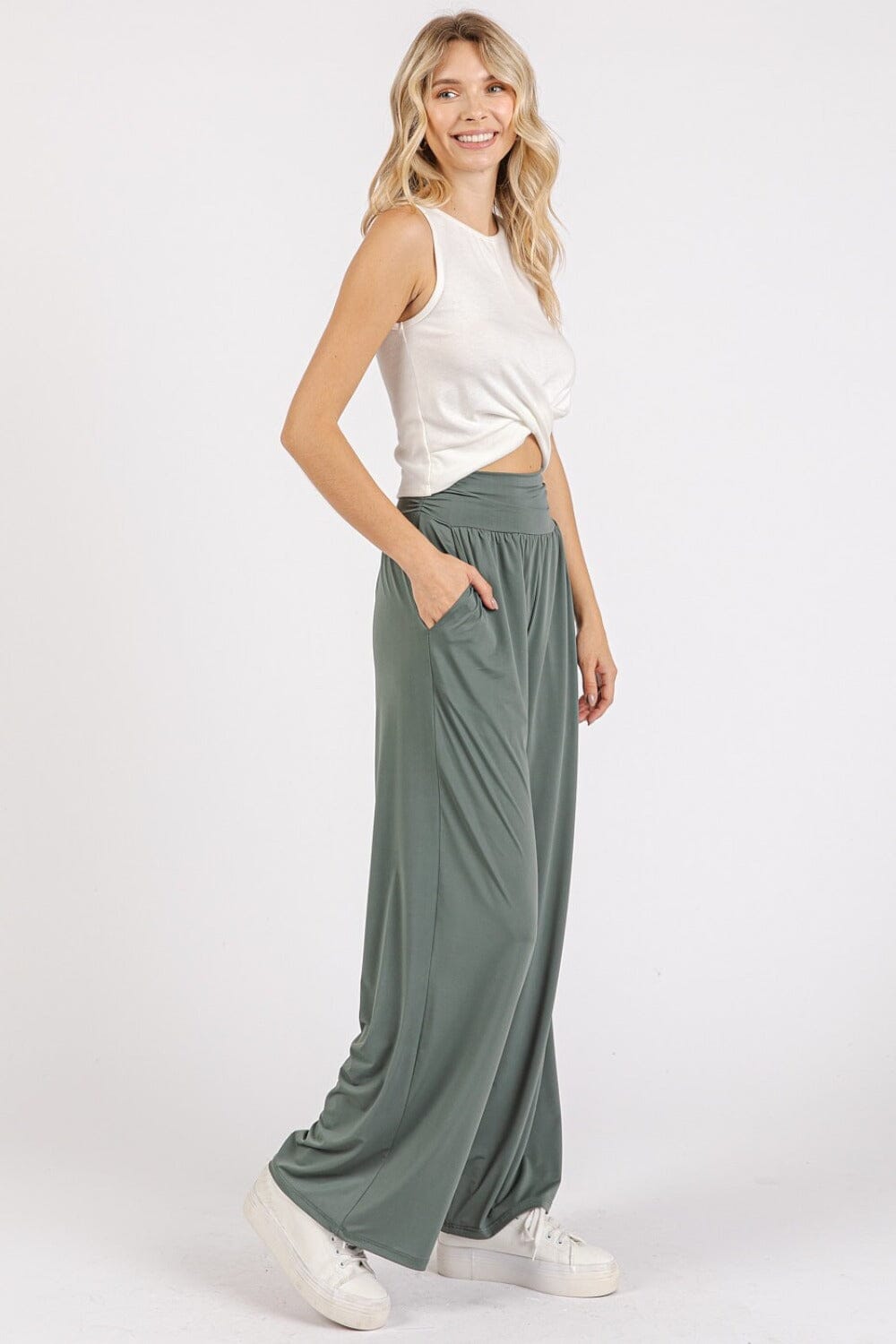Mittoshop Stretch Banded Waist Wide Leg Pants with Pockets、mySite、camillekostekn