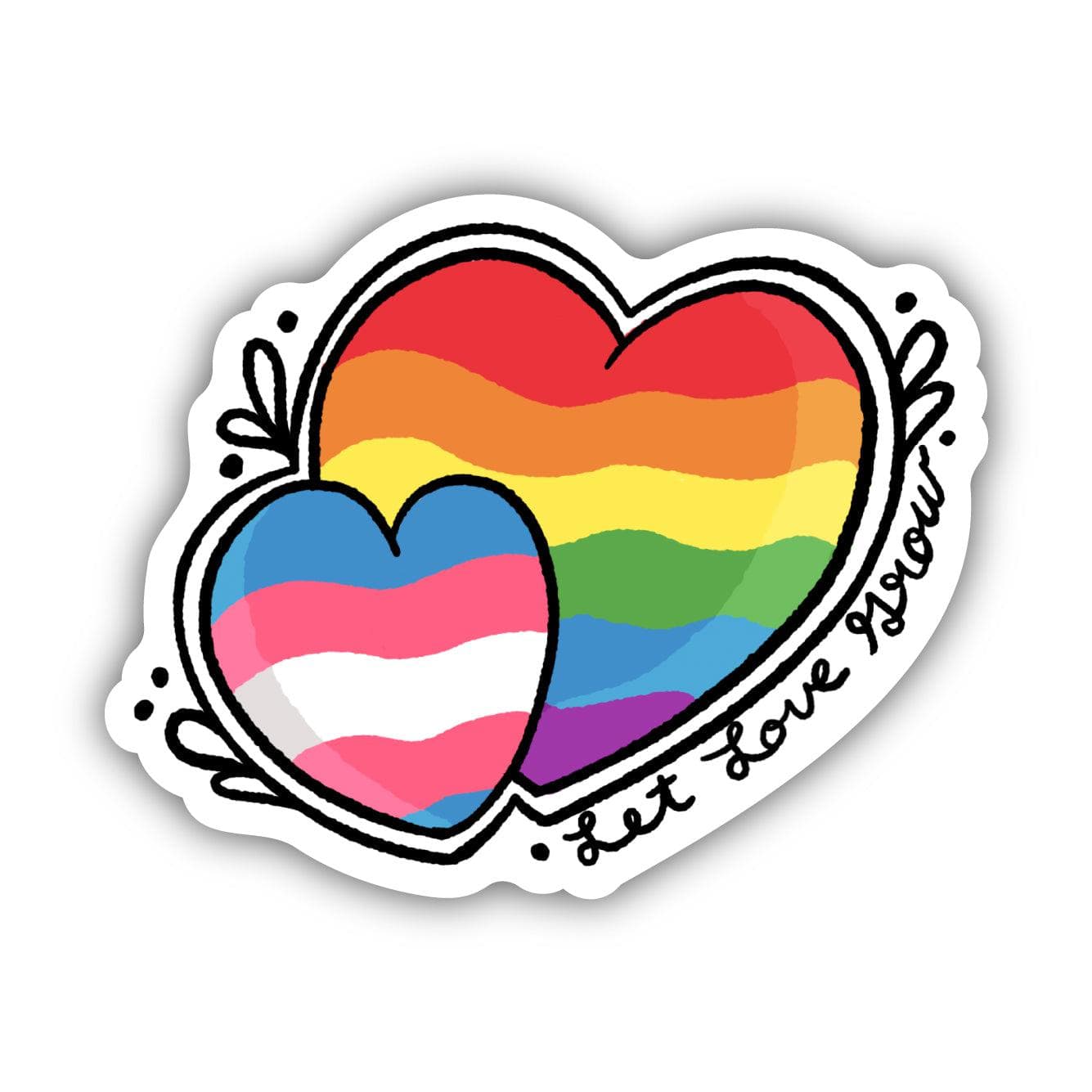  Let Love Grow Rainbow and Trans Heart Sticker、mySite、ghnorth