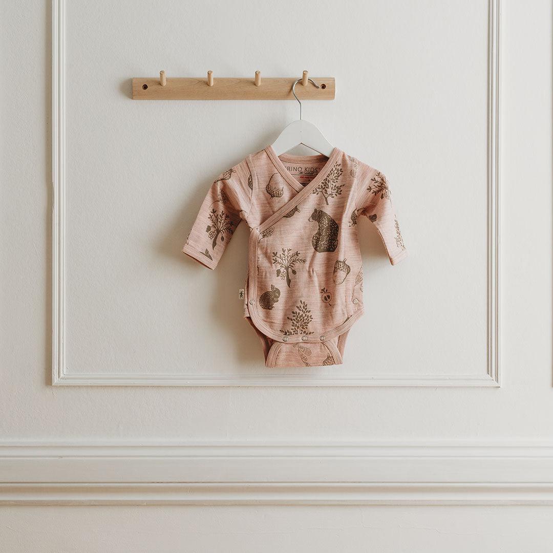  Merino Kids Cocooi Long Sleeve Kimono Bodysuit - Bear Print - Misty Rose、mySite、merchandisen