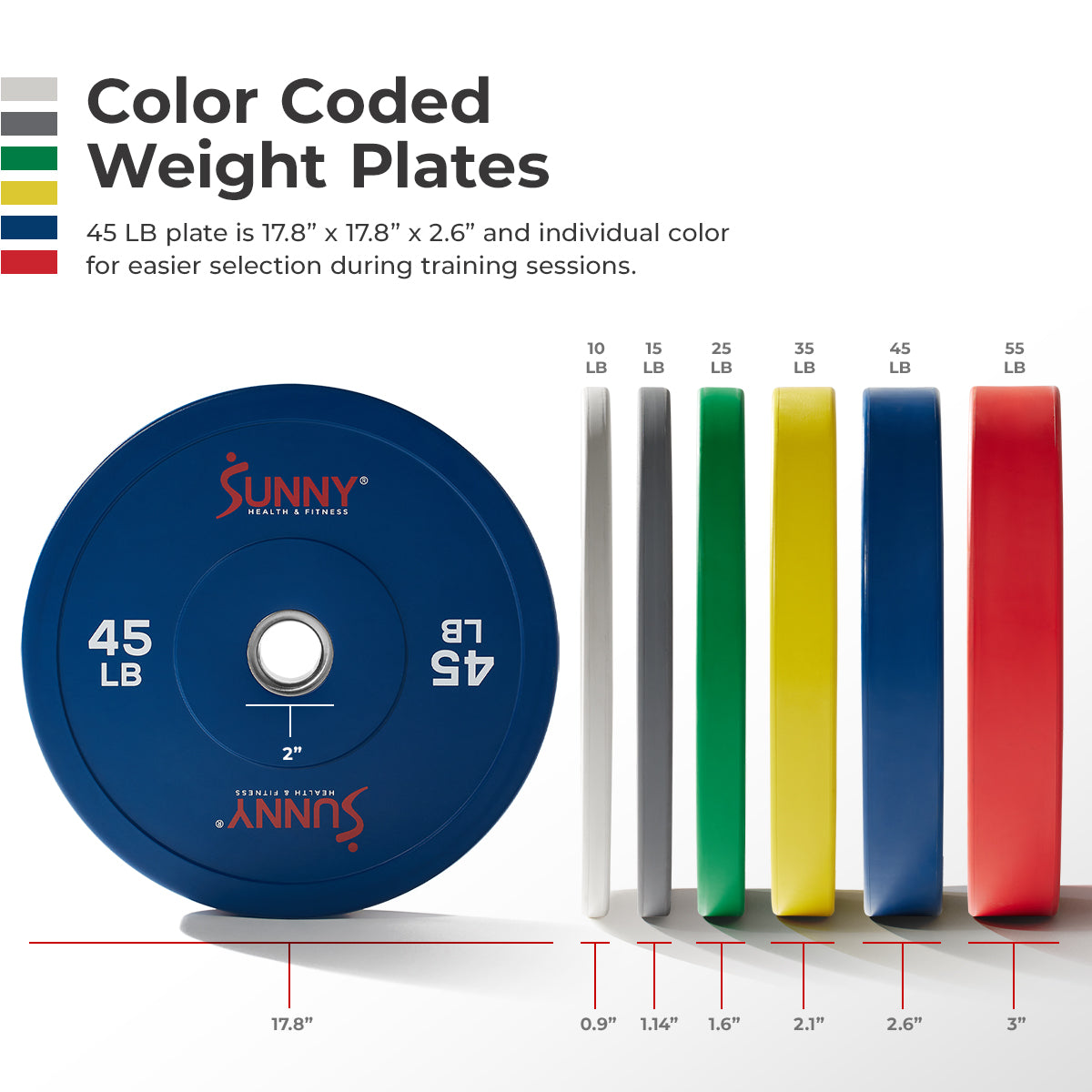  Sunny Strength™ Elite 2-inch Rubber Olympic Weight Plates 10 - 55 LBS、mySite、ghnorth