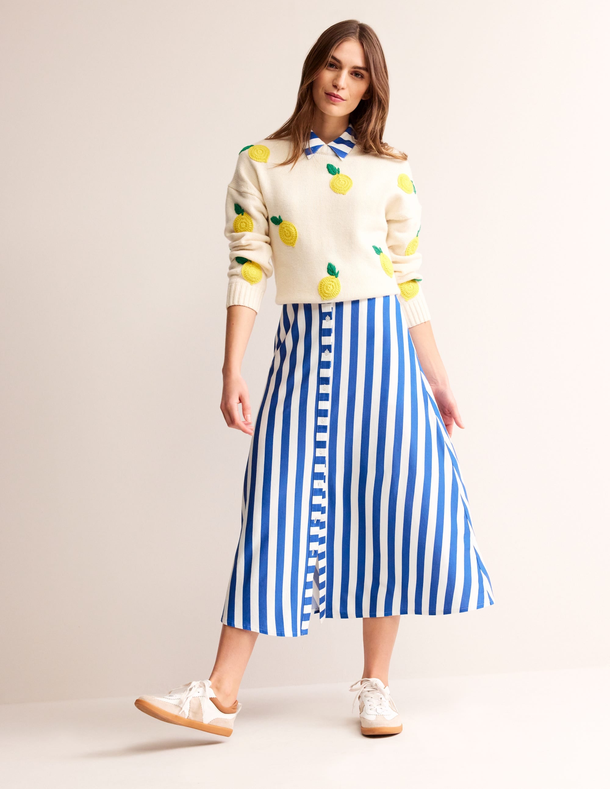  Libby Jersey Midi Shirt Dress-Blue, Ivory Stripe、mySite、ashleygrahame