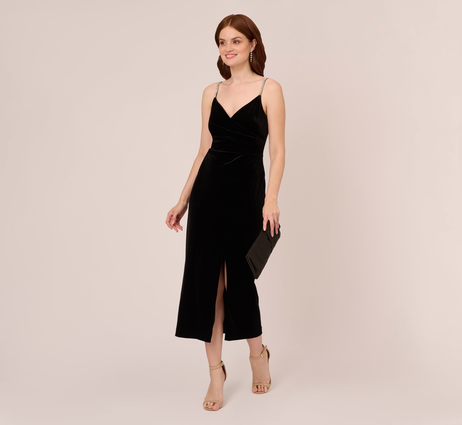Velvet Ankle-Length Wrap Gown With Stone Straps In Black、mySite、solidvoid