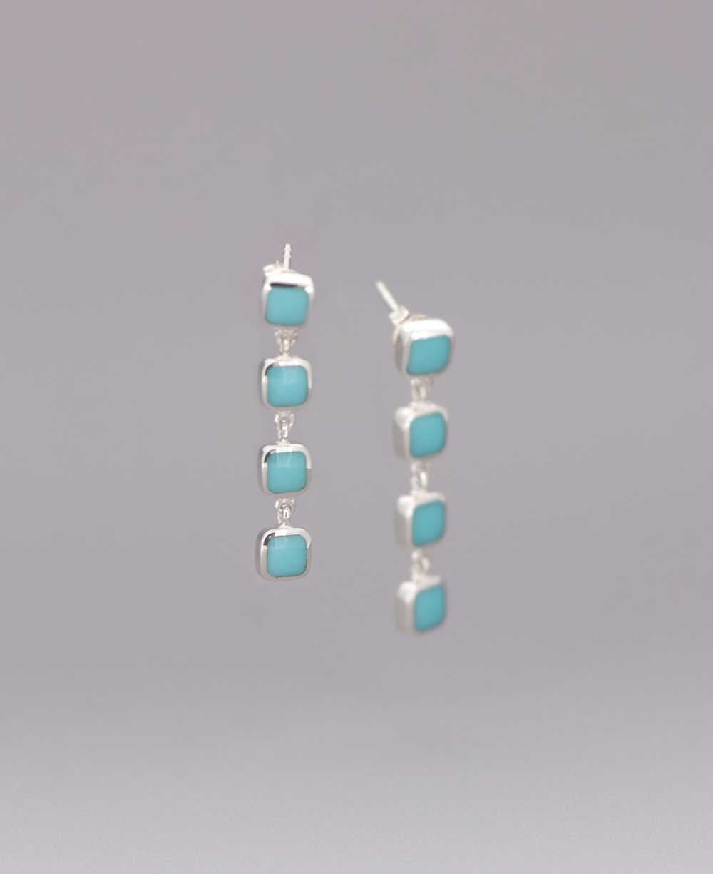 Quadruple Turquoise Square Sterling Silver Dangle Earrings、mySite、topwebapps